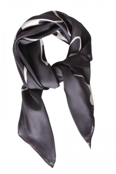 Billede af lille silke tørklæde med grafisk print i sort
